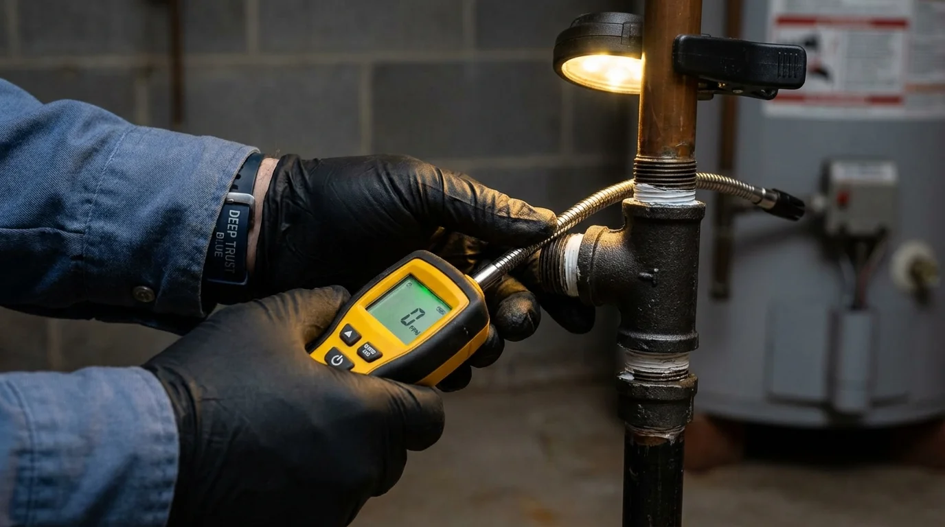 Gas leak detection with electronic sniffer by Johns Plumbing LLC in Madras