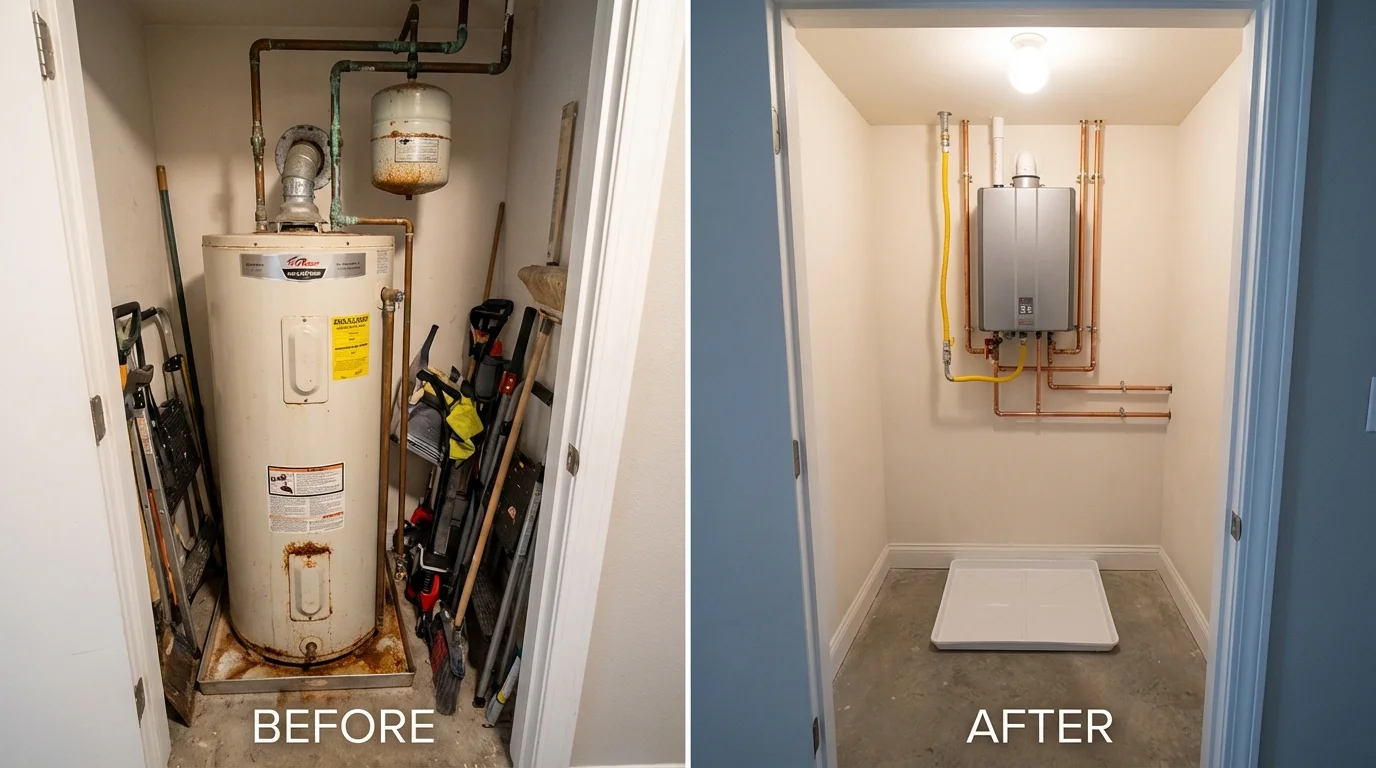 Tank water heater versus wall-mounted tankless unit comparison for Madras, OR homeowners