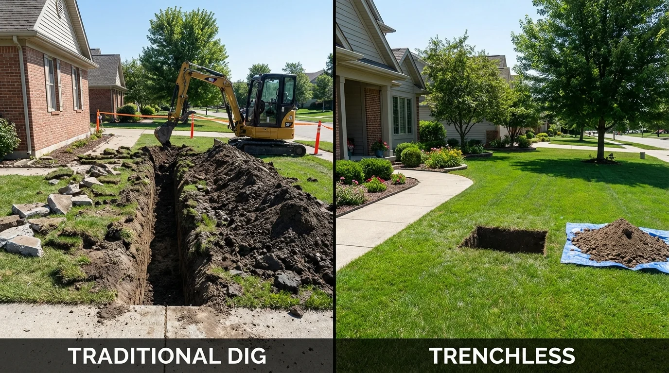 Trenchless sewer repair with minimal yard damage versus traditional excavation in Madras, OR